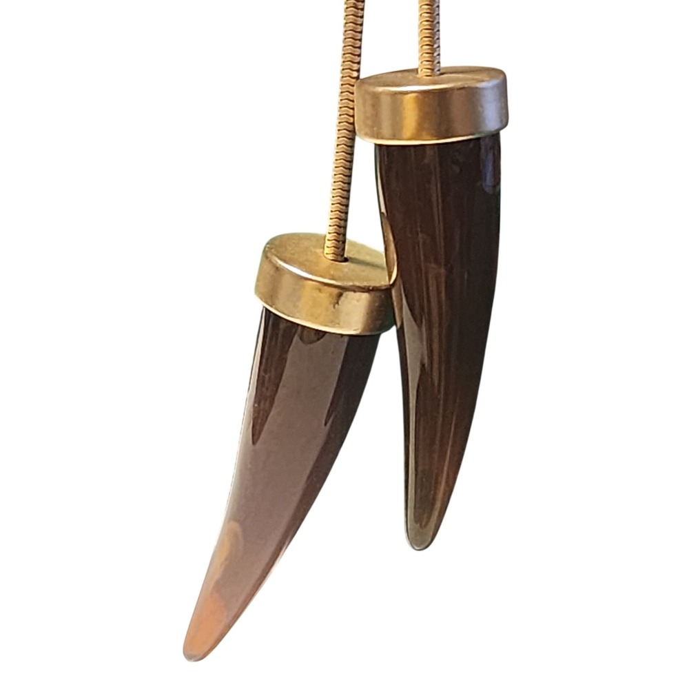 Gold Tone Non Moving Lariat Necklace Rootbeer Horn Tusk Pendants Chicos